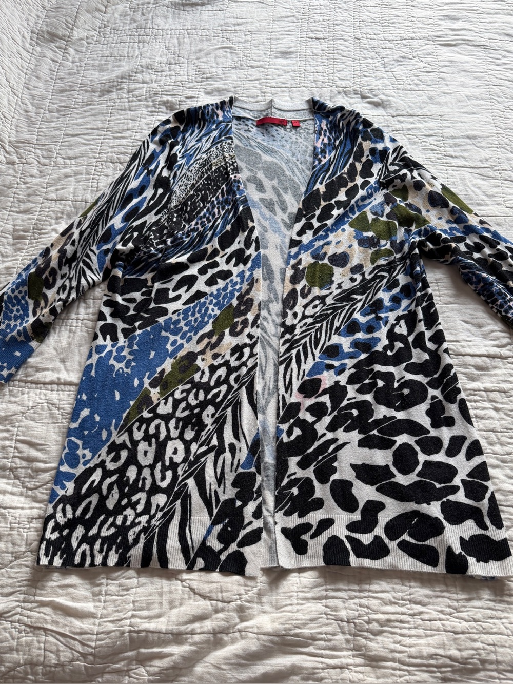 Red Women's Mixed Animal Print Open Cardigan in Black, Blue, Olive
